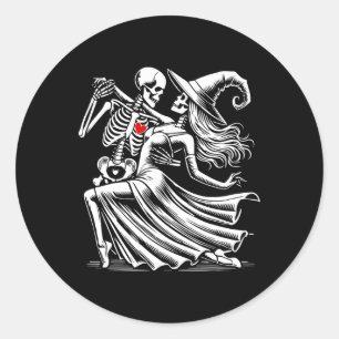 Adesivo Redondo Skeleton Romance Dança Com Bruxa