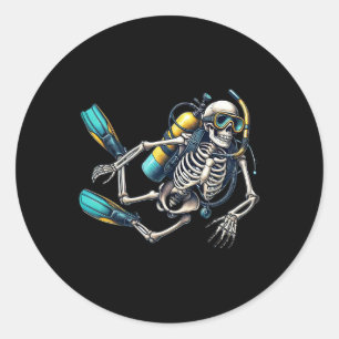 Adesivo Redondo Skeleton Scu Mergulhando Halloween Skeleton Scu Di