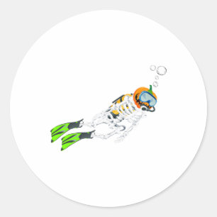 Adesivo Redondo Skeleton Scuba Mergulhando mergulhador de Abóbora