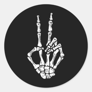 Adesivo Redondo Skeleton Sinal de Paz de Mão Sinal de Halloween Os