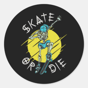 Adesivo Redondo Skeleton Skateboarder