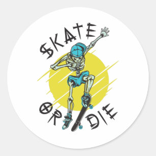 Adesivo Redondo Skeleton Skateboarder skate ou die