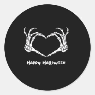 Adesivo Redondo Skeleton Skeleton Coração da Mão com "Feliz Hallow