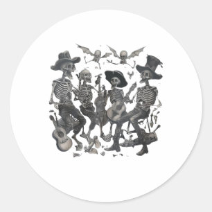Adesivo Redondo Skeleton Skull Dancing Singing Rock Music Ba