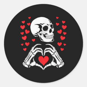 Adesivo Redondo Skeleton Skull Mãos Coração Dia de os namorados En