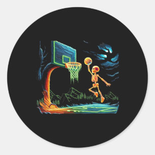 Adesivo Redondo Skeleton Slam Dunk Hoop Bysketbyll Halloween Men B