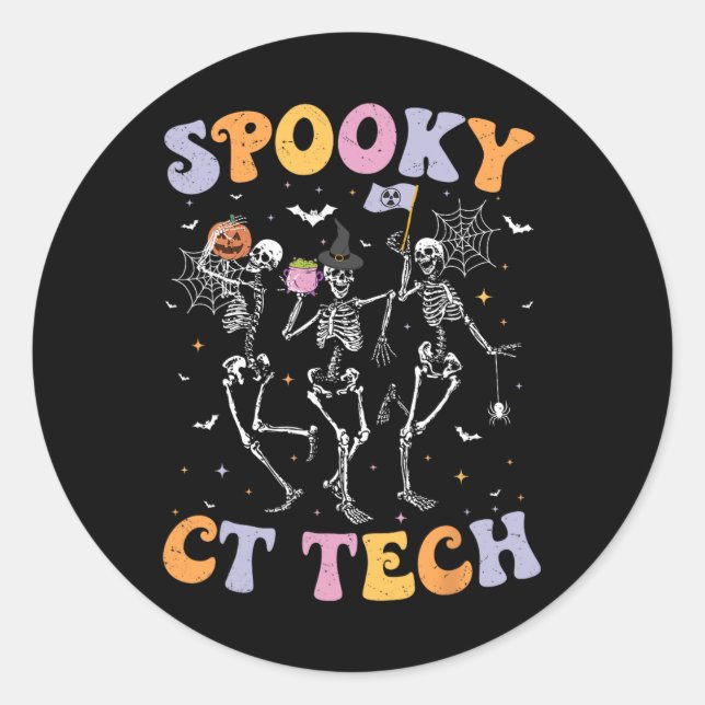 Adesivo Redondo Skeleton Spooky Ct Tech Computing Tomografia Tech  (Frente)
