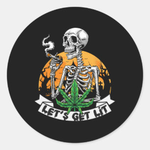 Adesivo Redondo Skeleton Stoner Smoking Weed Vamos Sente-se