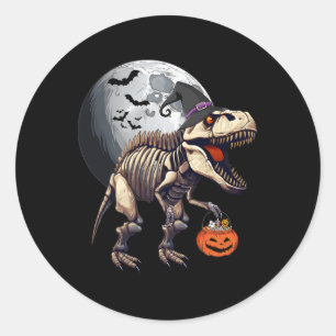 Adesivo Redondo Skeleton T Rex Dinossaur Diversão Halloween Boys