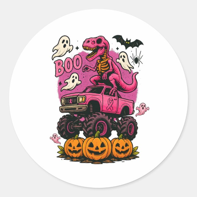 Adesivo Redondo Skeleton T Rex Dinossaur Monster Truck Pumpkin Bre (Frente)
