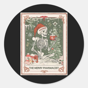 Adesivo Redondo Skeleton Tarot Card de Natal O Farmacêutico da Fel