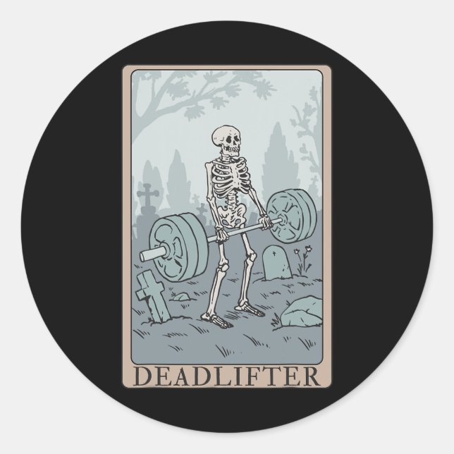 Adesivo Redondo Skeleton Tarot Card Deadlifter (Frente)