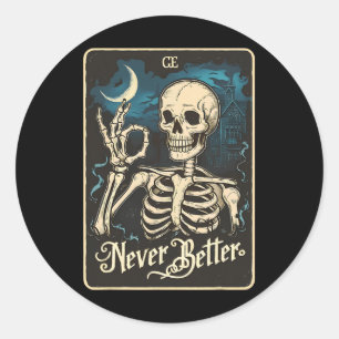 Adesivo Redondo Skeleton Tarot Card Nunca Melhor Skertar Halloween