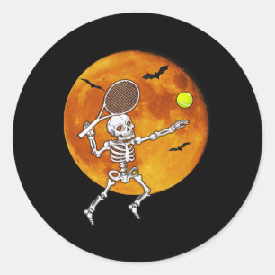 Adesivo Redondo Skeleton Tênis Halloween Racket Ll