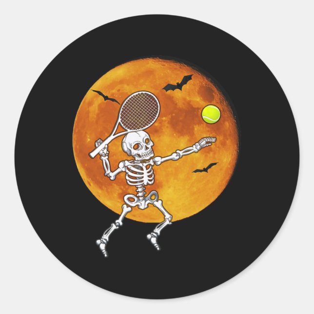 Adesivo Redondo Skeleton Tênis Halloween Racket Ll (Frente)