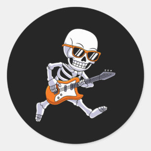 Adesivo Redondo Skeleton Tocando Guitarra Rock E Roll Boys Criança