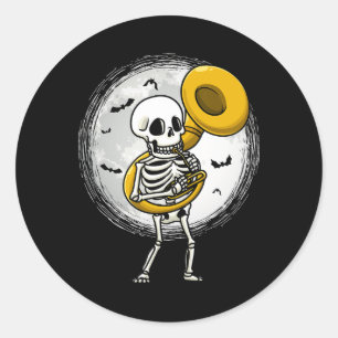 Adesivo Redondo Skeleton Tocando Sousaphone Tu Instrumento Hallowe