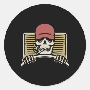 Adesivo Redondo Skeleton Trucker Preguiçoso Halloween Truque Skull