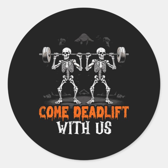 Adesivo Redondo Skeleton Weightlifter - Malhação de Trabalho do Cr (Frente)