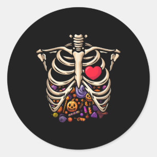 Adesivo Redondo Skeleton Xray Ribes costela Gaiola Halloween Candy