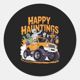 Adesivo Redondo Skeleton Zombie Vampire Monster Truck Halloween Te