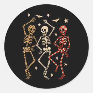 Adesivo Redondo Skeletons Dançantes do Dia de as Bruxas engraçado