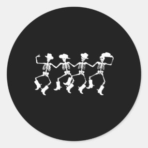 Adesivo Redondo Skeletons Dançantes Spooky Halloween Cowboys Line