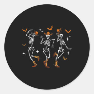 Adesivo Redondo Skeletons Dance Cowboy Western Halloween Figurume