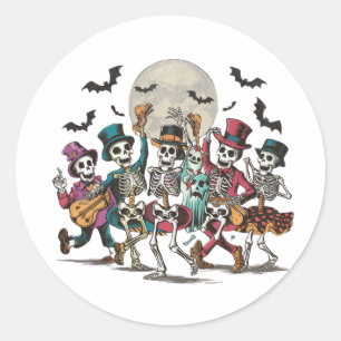 Adesivo Redondo Skeletons e fantasmas dançando em lua de cheio