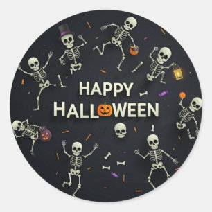 Adesivo Redondo Skeletons Happy Halloween
