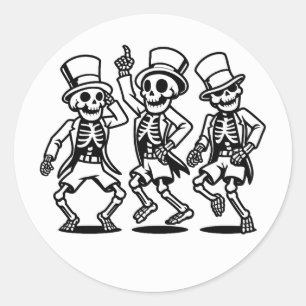 Adesivo Redondo Skeletons Spooky Bones Dançando Dança Assustadora