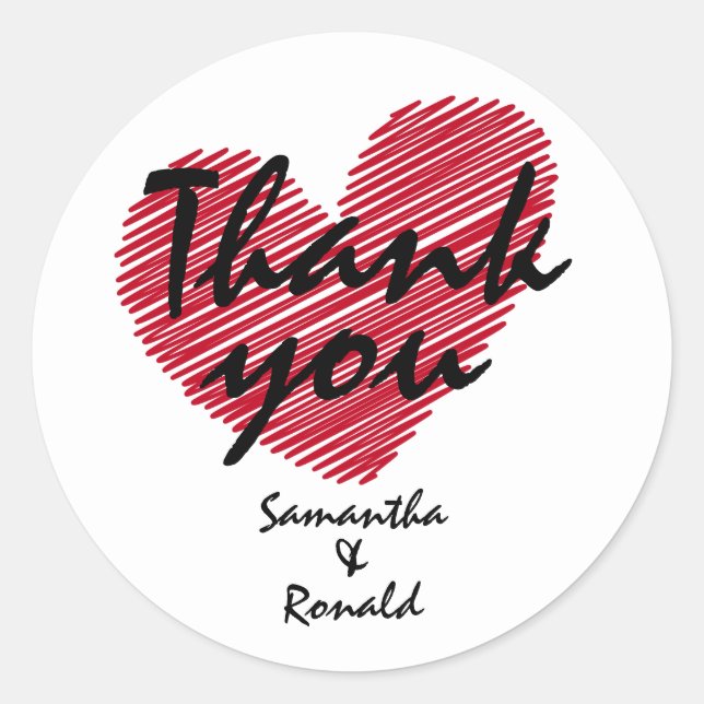 Adesivo Redondo Sketchy Red Heart Weding Obrigado Sticker (Frente)