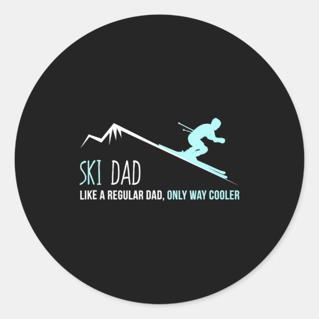 Adesivo Redondo Ski Dad Funny Cute Winter Skiing Gift  (Frente)