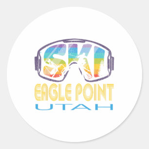 Adesivo Redondo Ski Eagle Point Utah Esquiando Férias