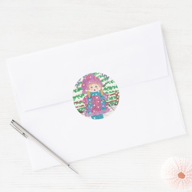 Adesivo Redondo Ski Girl Classic Round Sticker (Envelope)