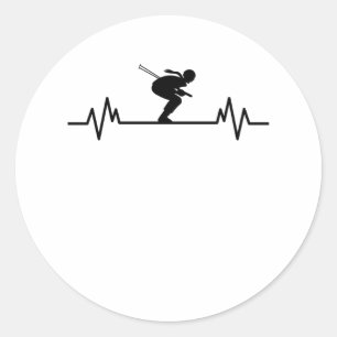 Adesivo Redondo Ski Heartbeat Divertimento De Esqui Esportes De In