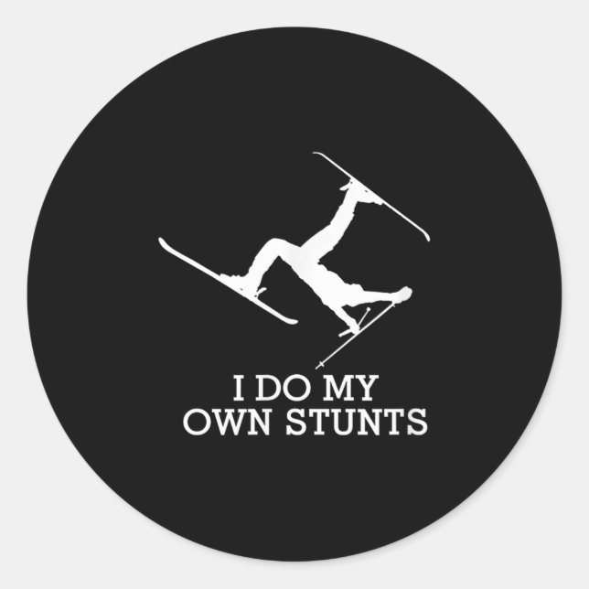 Adesivo Redondo Ski Shirt - I Do My Own Stunts - Funny Skiing Tee  (Frente)