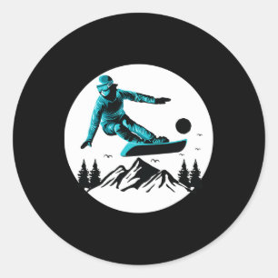 Adesivo Redondo Ski Snowboard Esquiando Montanha de Neve Snowboar
