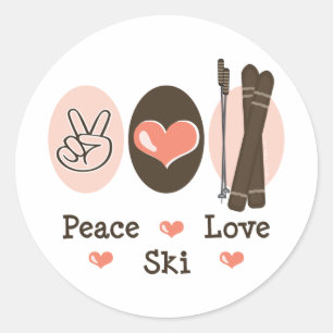 Adesivo Redondo Ski Stickers do Peace Love