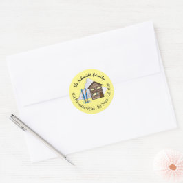 Adesivo Redondo Ski Vacle Doodle Yellow Return Address Stickers