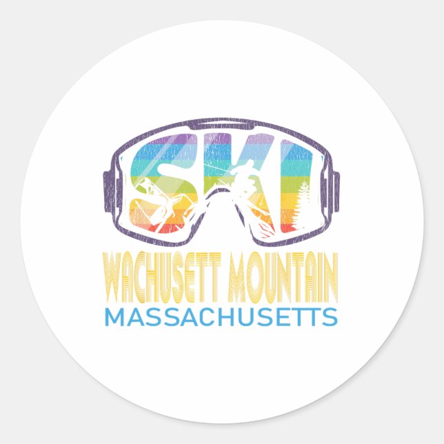 Adesivo Redondo Ski Wachusett Mountain Machusetts Skiing Vacation  (Frente)