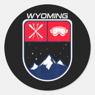 Adesivo Redondo Ski Wyoming Mountain Skiing Trail Skier Goggle Pol