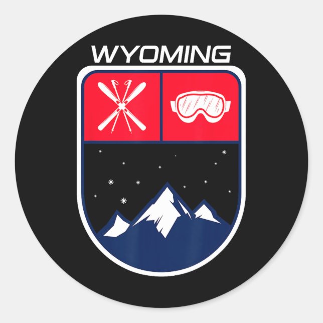 Adesivo Redondo Ski Wyoming Mountain Skiing Trail Skier Goggle Pol (Frente)