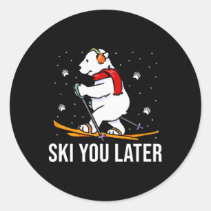Adesivo Redondo Ski You Later - Urso Esquiando Férias de Inverno N