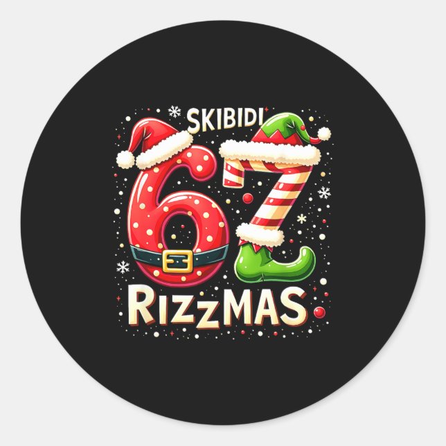 Adesivo Redondo Skibidi 67 Rizzmas Christmas Meme Funny Elf Santa  (Frente)
