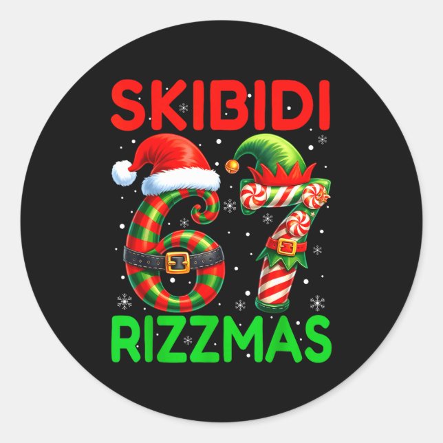 Adesivo Redondo Skibidi 67 Rizzmas Funny Six Seven Meme Christmas  (Frente)