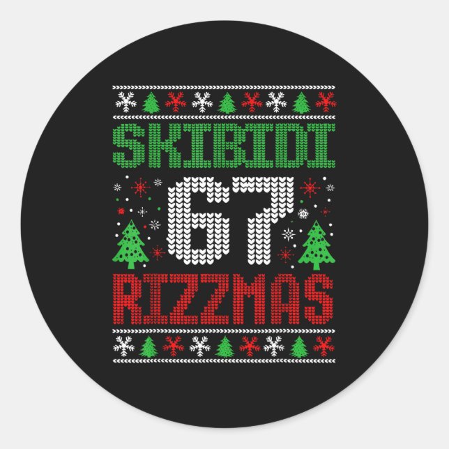 Adesivo Redondo Skibidi 67 Rizzmas Funny Six Seven Meme Christmas  (Frente)
