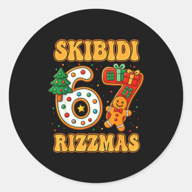 Adesivo Redondo Skibidi 67 Rizzmas Funny Six Seven Meme Christmas  (Frente)