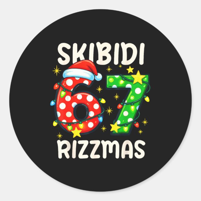 Adesivo Redondo Skibidi 67 Rizzmas Funny Six Seven Meme Christmas  (Frente)