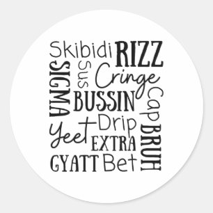 Adesivo Redondo Skibidi Rizz Crianças Engraçadas Rizz Bussin Gen Z